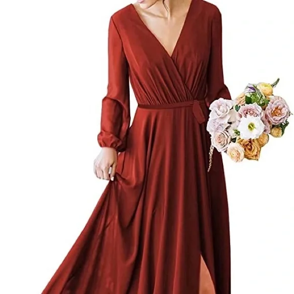 sachin and babi light blue dress Chiffon Spaghetti Strap Bridesmaid Dress with High Split main image 0